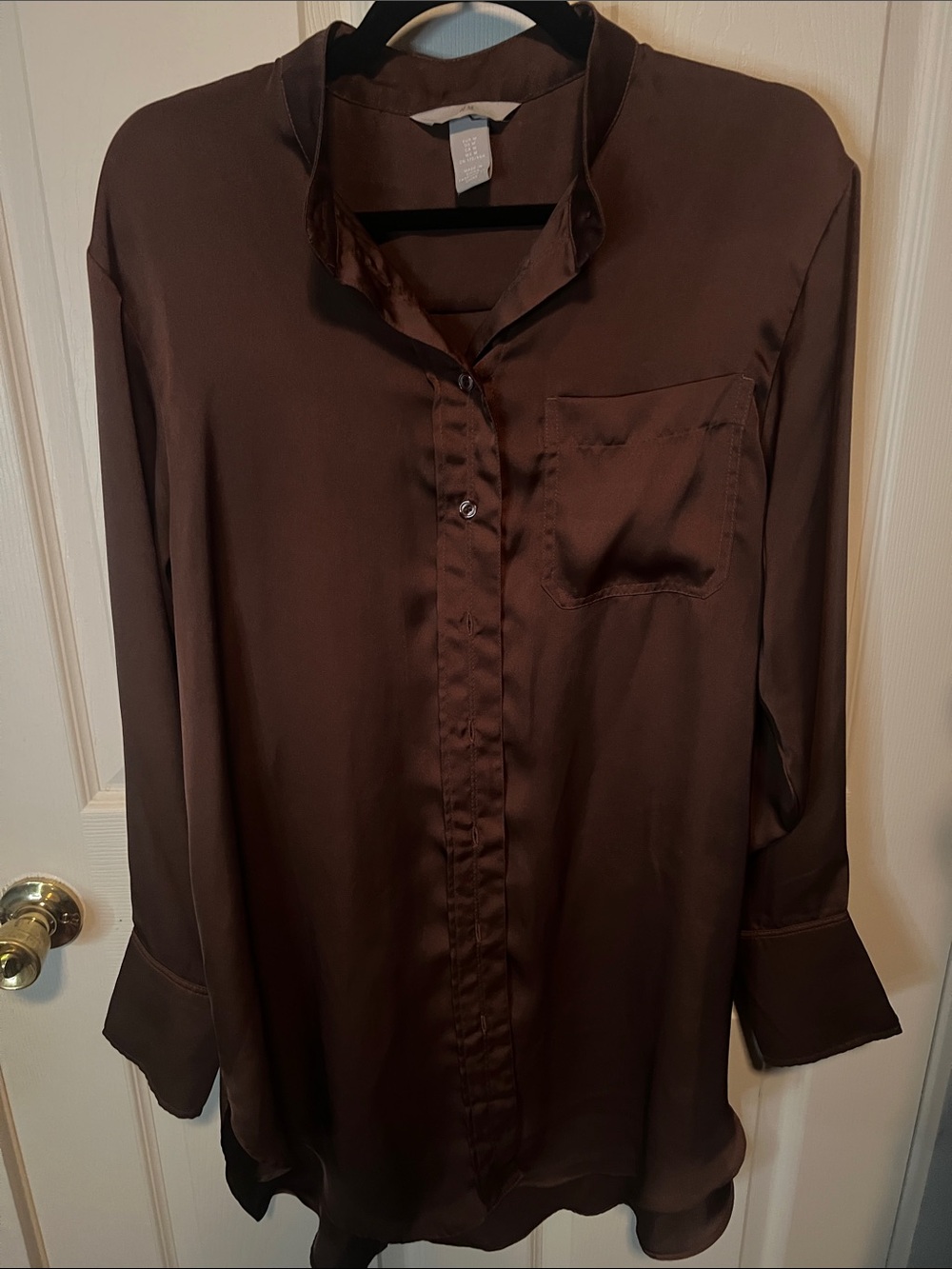 H&M Brown Satin Button-Down Blouse